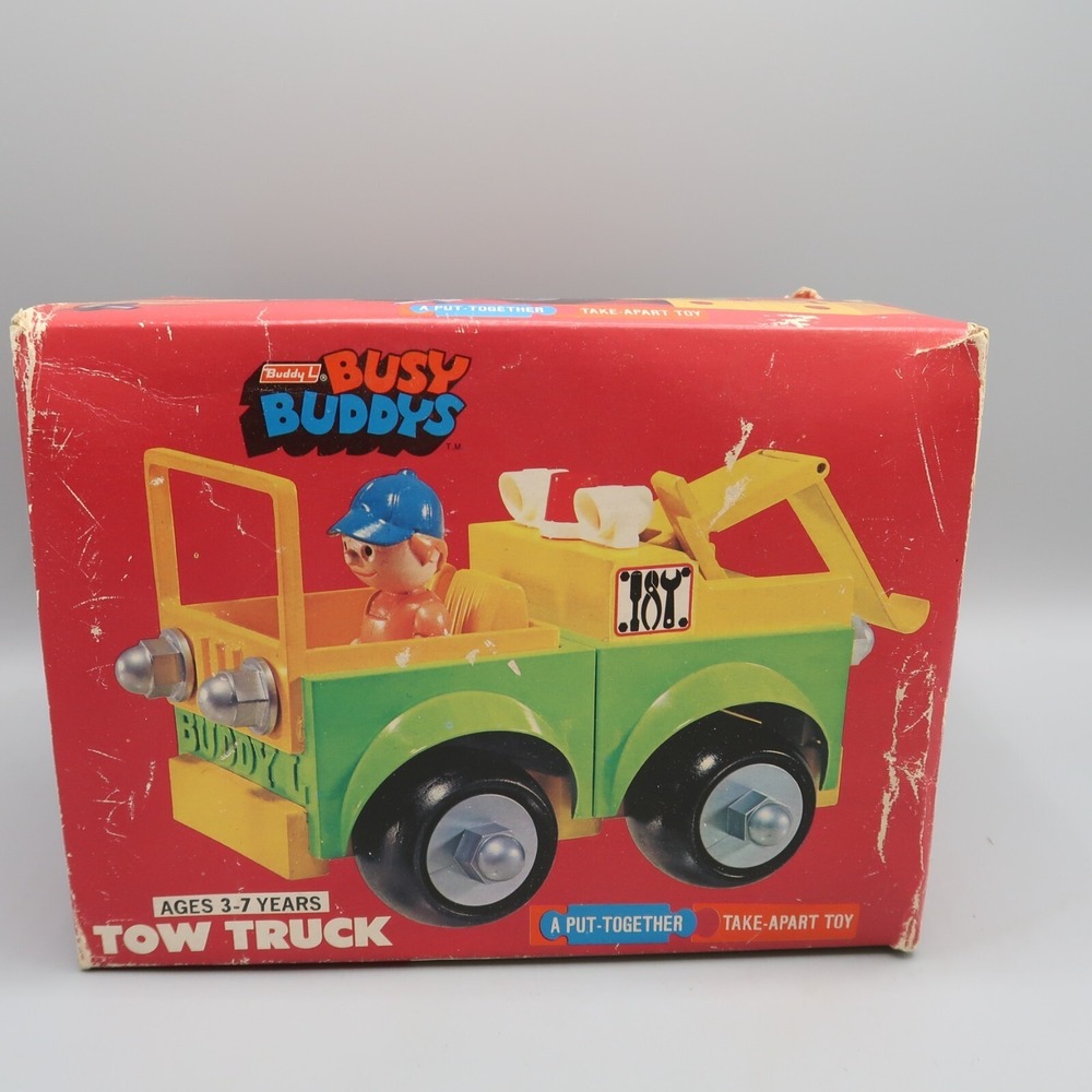 Vintage Buddy L Busy Buddies Tow Truck green yellow Take Apart Toy
